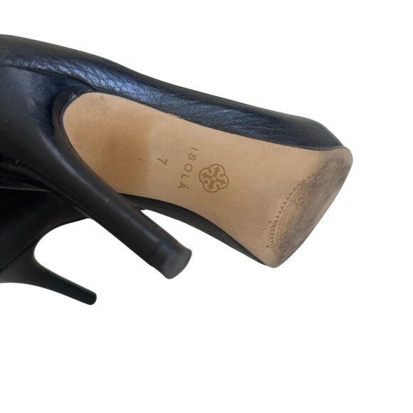 ISOLA Black Pebble Leather Heels Booties Ankle Boots Size 7 - Picture 7 of 8